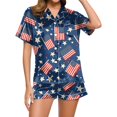thumbnail image 1 of Women's Independence Day Print V Neck Button Pocket Short Sleeve Shorts Pajama Set, 1 of 2
