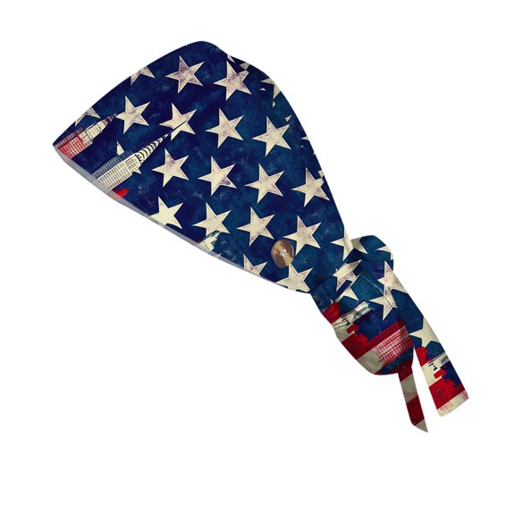 Women's Independence Day Printed Work Cap with Ponytail Hole, Lightweight Washable Dustproof Nurse Hat, Casual Outdoor Sun Protection Hat,Multicolor