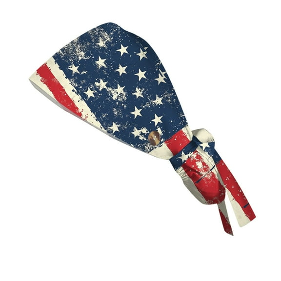 Women's Independence Day Printed Work Cap with Ponytail Hole, Lightweight Washable Dustproof Nurse Hat, Casual Outdoor Sun Protection Hat,Navy