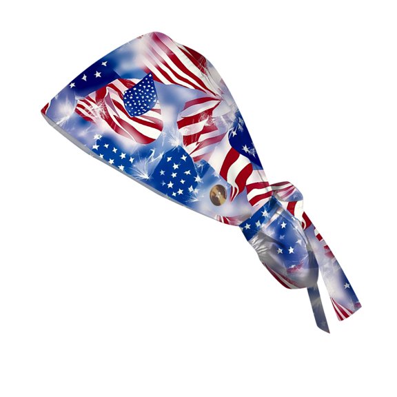 Women's Independence Day Printed Work Cap with Ponytail Hole, Lightweight Washable Dustproof Nurse Hat, Casual Outdoor Sun Protection Hat,Royal Blue