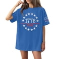 thumbnail image 1 of Women's Independence Day Shirt United States Short Sleeve Crewneck American Flag Print Tops 1776-2026 Casual Tees, #01 Blue, M, 1 of 4