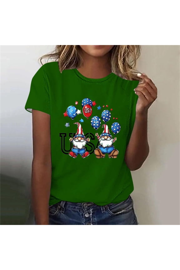 Women's Independence Day Short Sleeve Tops Under $10 Free Shipping American Flag Summer Casual Loose 3XL Pullover Printed Short Sleeved Round Neck Top