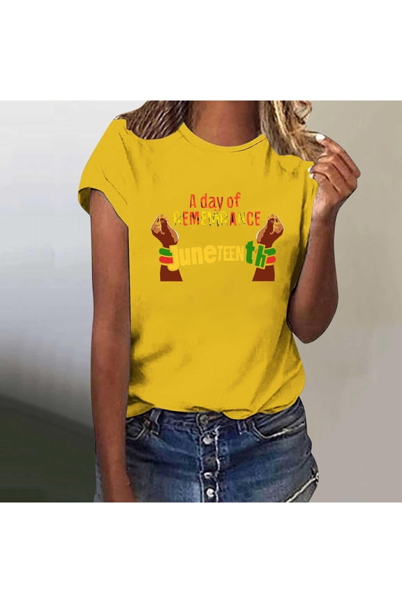 Women's Independence Day Short Sleeve Tops Under $10 Free Shipping Graphics Summer Casual Loose 3XL Black Printed Round Neck Short Sleeve T-shirt Loose Top