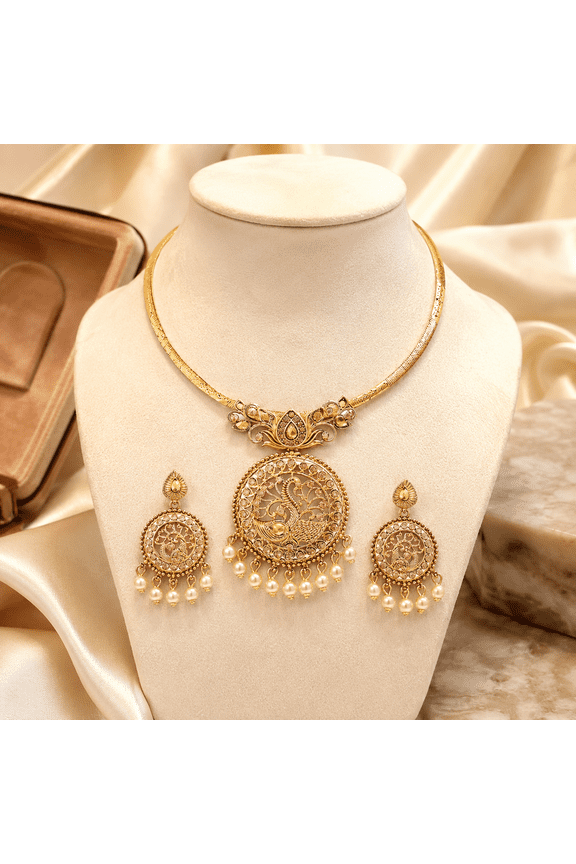 Women's Indian Gold Plated Kundan Rhinestone Choker Jewelry Set Bollywood Style Choker Necklace & Earrings Set for Wedding Party Engagement Festive Wear