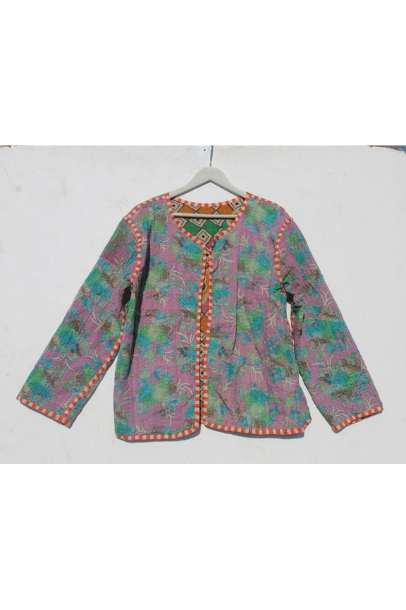 Women's Indian Kantha Jacket Bohemian Style Vintage Upper Wear Hippie Coat For Everyday Wear