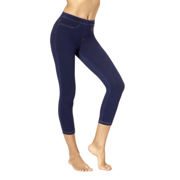 No nonsense Women's Classic Denim Indigo Capri Legging, Dark Denim, Large