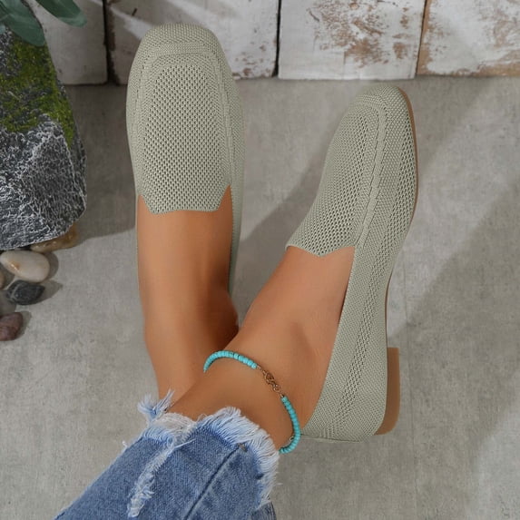 Women's Indoor Bedroom Slipper with Memory Foam Fashionable Casual Versatile Square Toe Flying Woven Spring And Summer Comfortable Flat Shoes