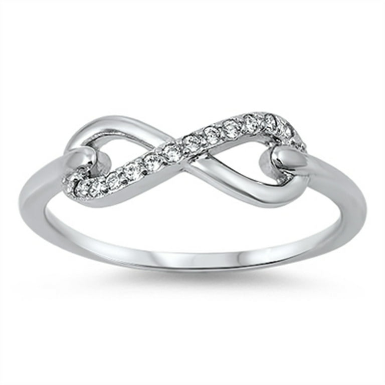 Women's Infinity Clear CZ Promise Ring Sterling Silver Band