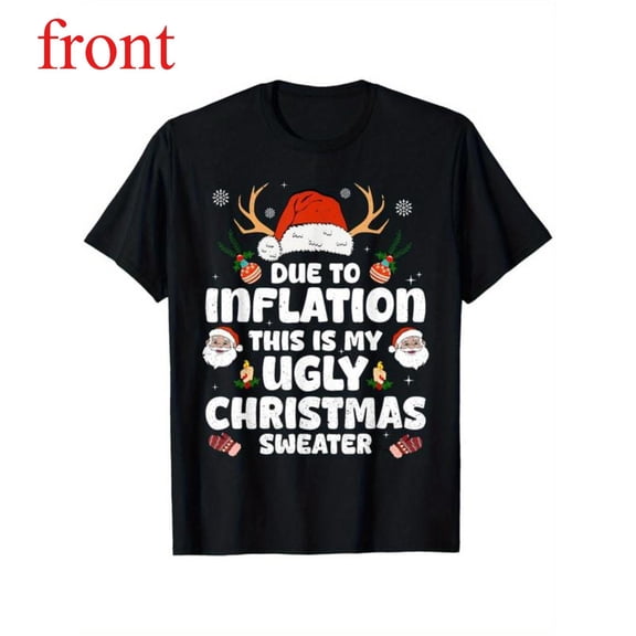 Women's Inflation Ugly Christmas Graphic T Shirt Casual Comfortable Short Sleeve Round Neck Top Black S-5XL
