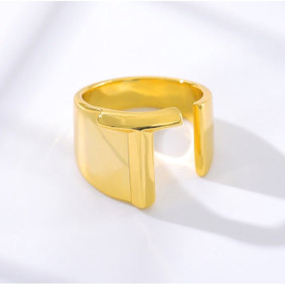 Women's Initial Letter Ring Wide Band Alphabet Copper Electroplated Personalized Statement Jewelry Gift Online