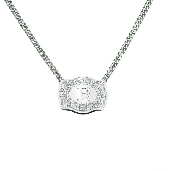 Women's Initial Pendant Necklace with Embossed Belt Clasp, Chain Attached, Personalised Women's Necklace