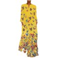 thumbnail image 1 of Women's Ink Painting Butterfly Floral Printed Maxi Dresses V-neck Long-Sleeve Long Dress, 1 of 1