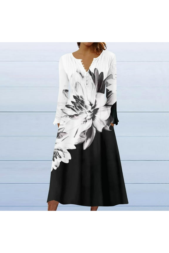 Women's Ink Print Fit & Flare Dress, Short Sleeve, Casual Garden & Evening Wear, Lightweight Rayon Blend, Contrast Hem