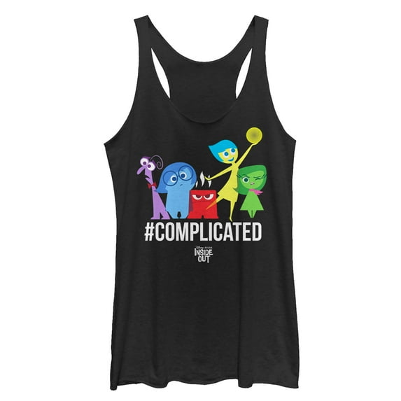 Women's Inside Out Complicated Emotions Racerback Tank Top Black Heather Large