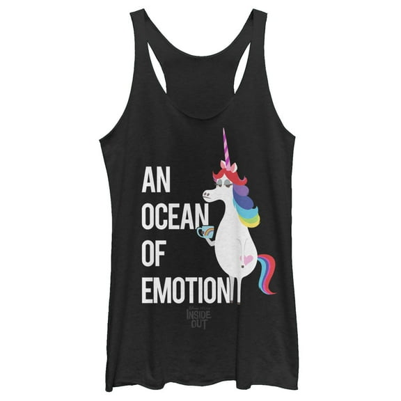Women's Inside Out Rainbow Unicorn Ocean of Emotion  Racerback Tank Top Black Heather Small