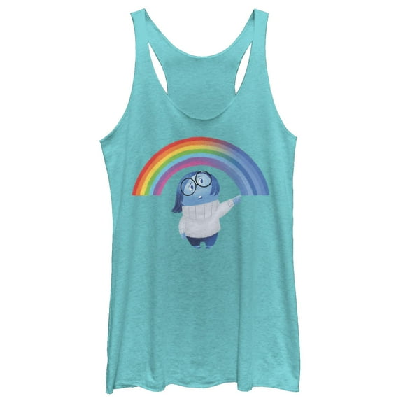 Women's Inside Out Sadness Rainbow  Racerback Tank Top Tahiti Blue Large