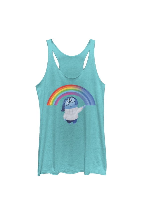 Women's Inside Out Sadness Rainbow Racerback Tank Top Tahiti Blue Medium