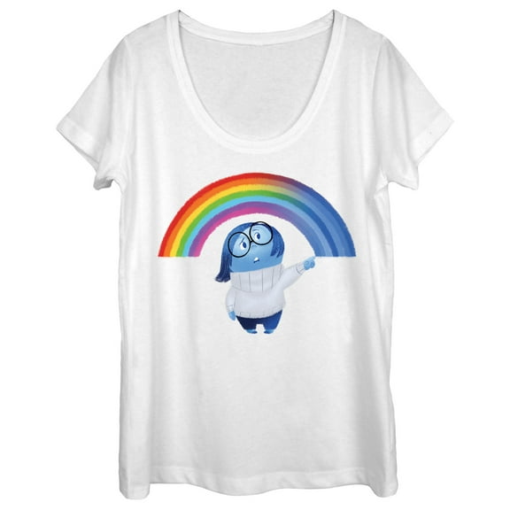 Women's Inside Out Sadness Rainbow Scoop Neck White Large