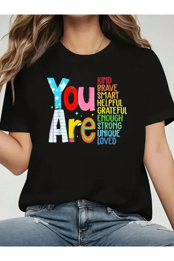 Women's Inspirational Graphic T-Shirt Positive Affirmations Motivational Teacher Tee Black