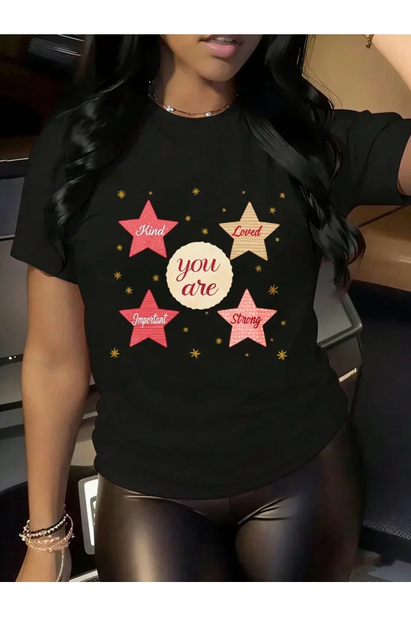 Women's Inspirational Graphic T-Shirt - You Are Kind Loved Important Strong Positive Affirmation Short Sleeve Crew Neck Tee