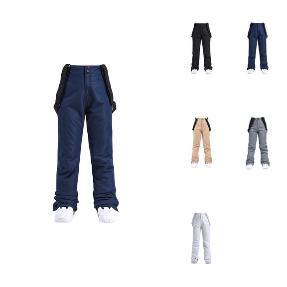 Women's Insulated Bib Overalls, Winter Warm Waterproof Snow Pants, Solid Color, One-Piece Detachable Suspenders Trousers