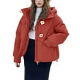 thumbnail image 1 of Women's Insulated Coat Solid Color Zip Hooded Warm Jacket, Long Sleeve Casual Coat with Dual Pockets, 1 of 7