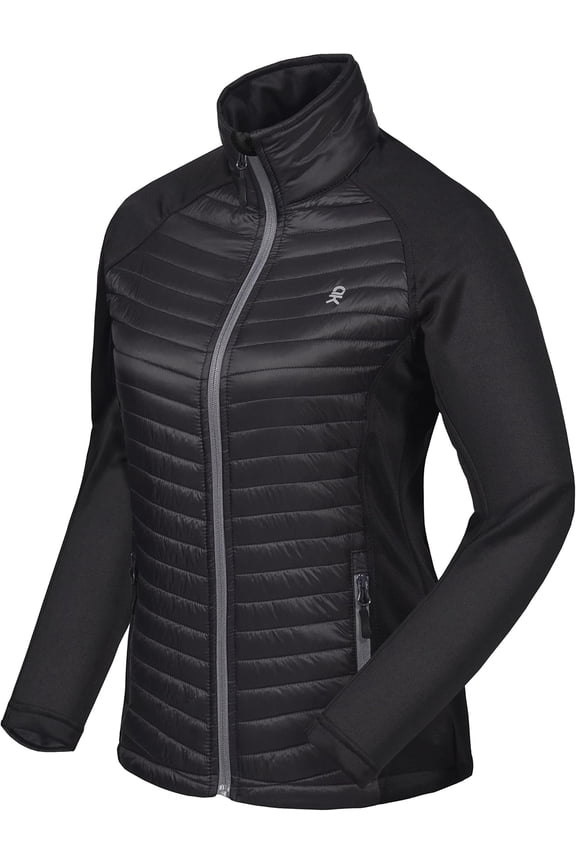 Women's Insulated Hiking Jacket, Thermal Running Hybrid Jacket, Lightweight Breathable and Warm