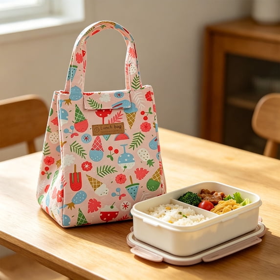Women's Insulated Lunch Bag, Reusable Floral Print Thermal Tote, Leakproof Water-Resistant Polyester with Aluminum Foil Lining, Large Capacity for Work, Picnics, Travel