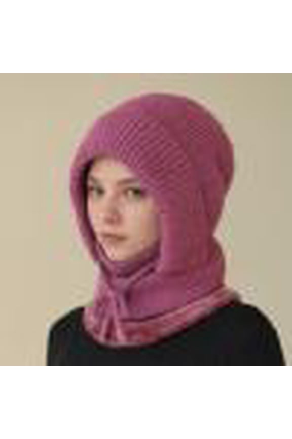 Women's Integrated Scarf Hat, Knit Face Mask and Beanie One-Piece, Thick Fleece-Lined Warm Winter Headwear for Extreme Cold,Purple