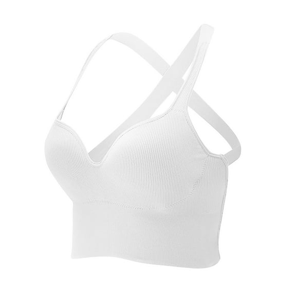 BLTIBY Sports Bras for Women,Solid Color Padded Bra Tank Crisscross Back Workout Comfy Breathable Yoga Bra White XXL