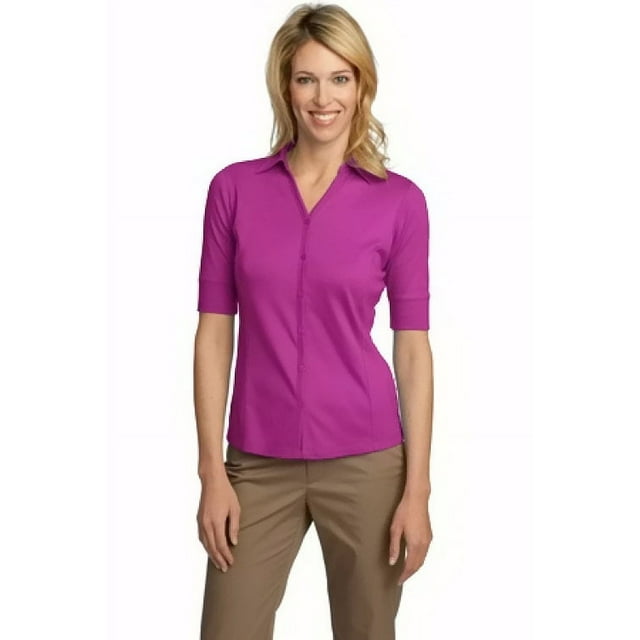 Women's Interlock Button Front Polo Shirt - Port Authority - Walmart.com