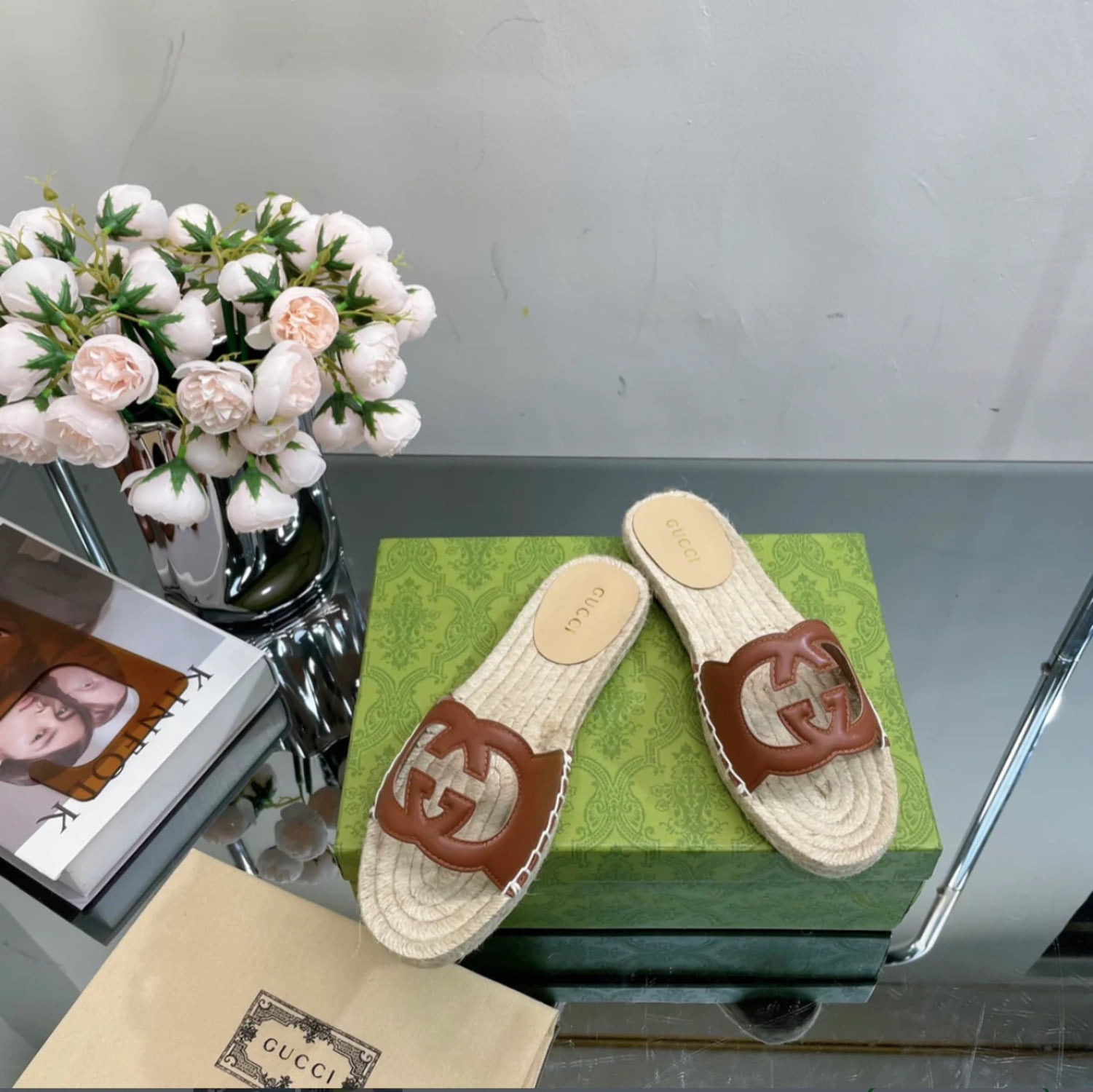Women s Interlocking G cut Out Slides Espadrilles Walmart