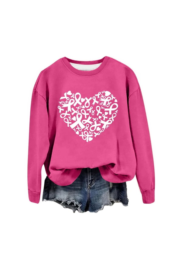 Women's International Cancer Printed Round Neck Long Sleeve Thin Hoodie 1 Active Wear Coats Women Casual Warm Tops Women Binding Cute Sleeve Bohemian Hoodies Women Ladies Hoodie Juniors Two Piece