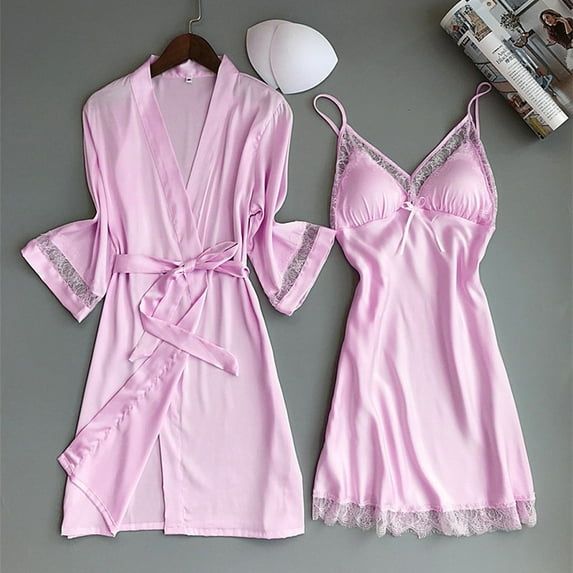 Women's Intimates New Satin Silk Pajamas Nightdress Women Robes Underwear Sleepwear Lingerie,Pink Women's Intimates M