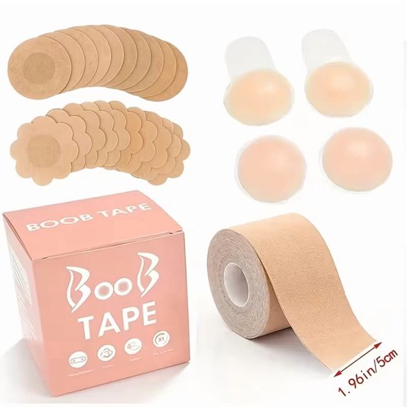 Women's Invisible Breast Lift Tape & Support Set - Adjustable Adhesive Bust Enhancer with Bra Pads for Daily Wear & Sports, Comfortable & Eco-Friendly (Sensitive Light Beige)