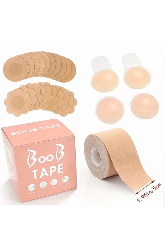 Women's Invisible Breast Lift Tape & Support Set - Adjustable Adhesive Bust Enhancer with Bra Pads for Daily Wear & Sports, Comfortable & Eco-Friendly (Sensitive Light Beige)