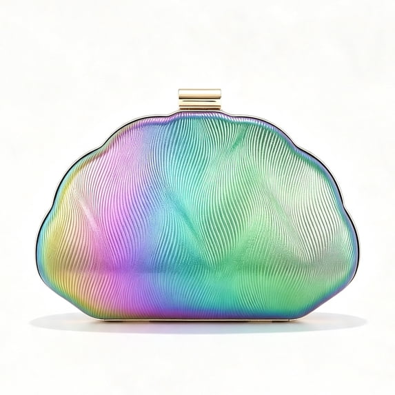 Women's Iridescent Rainbow Clutch Bag Shell Shape Evening Purse for Party