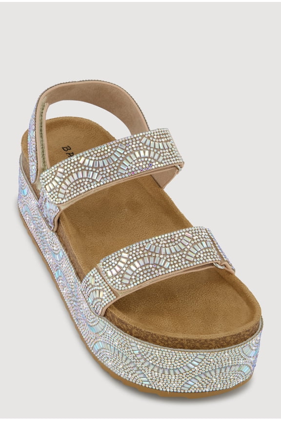 Women's Iridescent Rhinestone Double Strap Platform Sandals