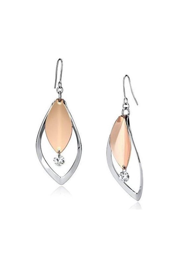 Women's Iron Rhodium + Rose Gold CZ Clear 9.50(g) Dangle & Drop Earrings