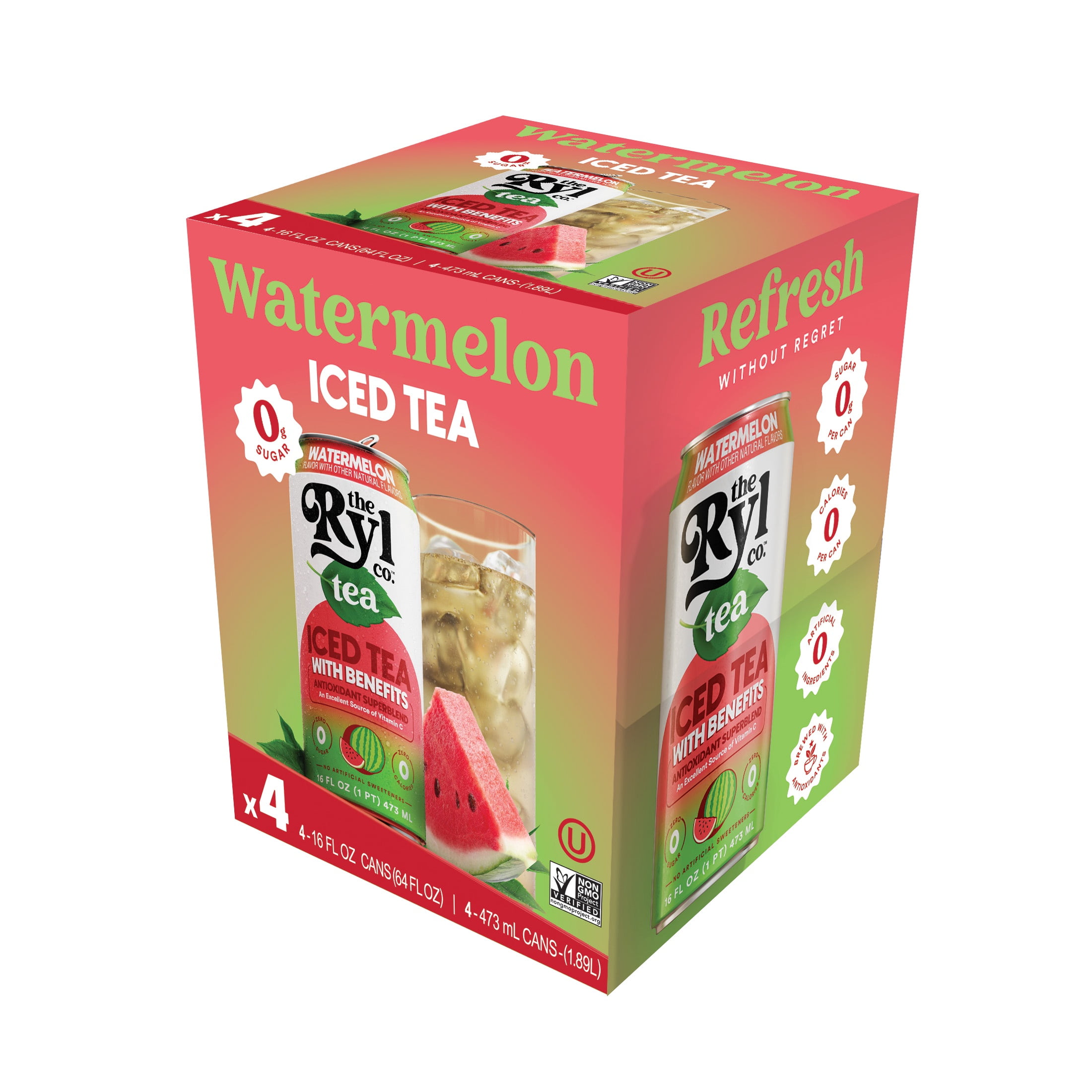 Ryl Iced Tea Watermelon 4 Pack, Zero Sugar Iced Tea, Antioxidant ...