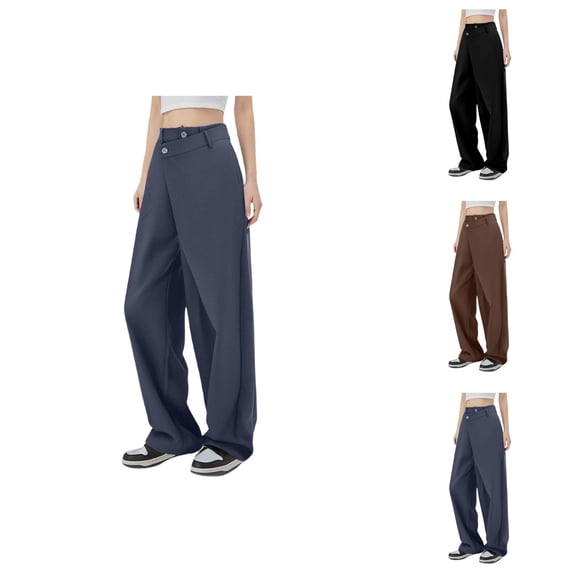 Women's Irregular Design Straight Trousers Casual Style for Everyday Wear and Stylish Occasions