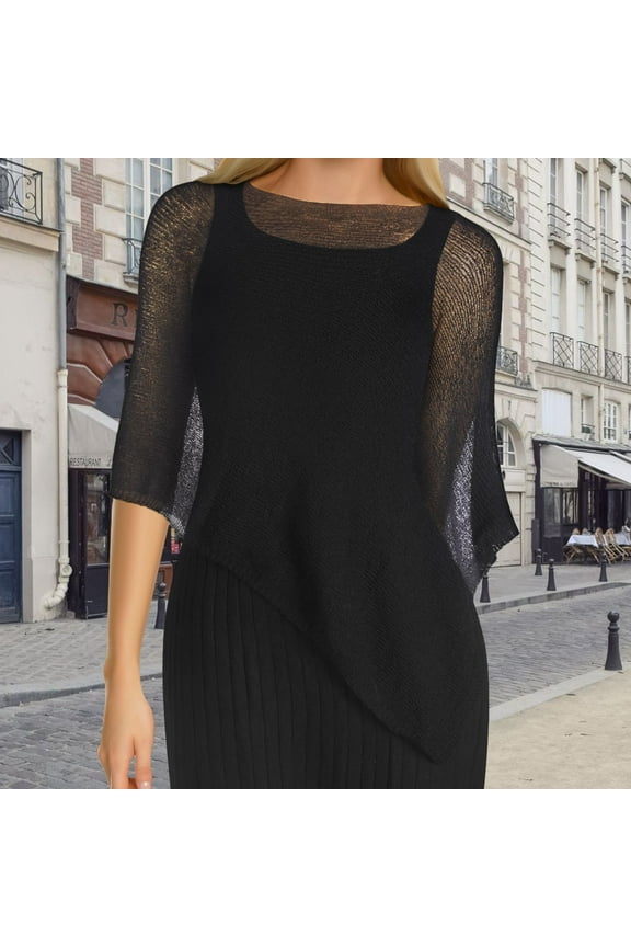 Women's Irregular Loose Knit Sweater Cape Lightweight Silk Scarf Wrap Lazy Style