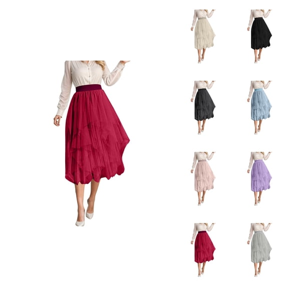 Women's Irregular Mesh Half Skirt, A-Line High Low Asymmetrical Layered Midi, High Waisted Versatile Tulle Tutu Skirt