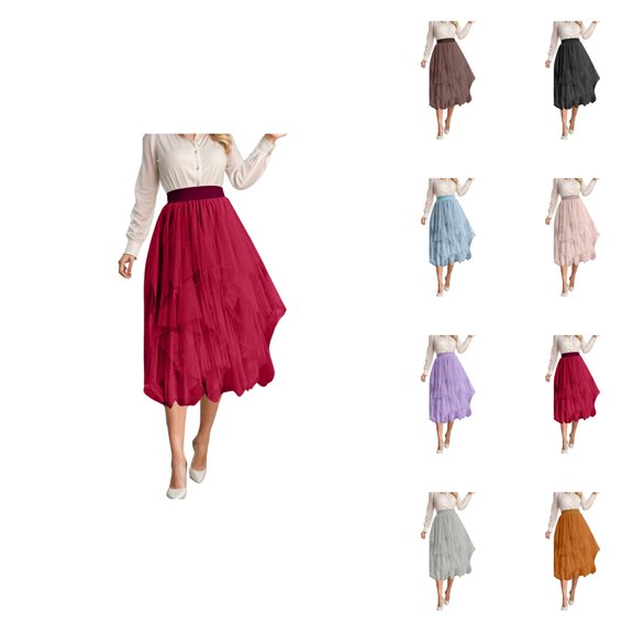 Women's Irregular Mesh Half Skirt, High Waisted A-Line Midi Skirt with Elastic Waist, Asymmetrical Layered Tulle Tutu Skirt for Women