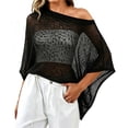 thumbnail image 1 of Women's Irregular Mesh See Through Poncho Cover Up, Loose Relaxed Fit Lightweight Beach Kimono, Sun Protection Shrug for Swimsuit, Breathable Flowy Black, 1 of 7