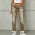 thumbnail image 1 of Women's Irregular Waistband Denim Jeans, Elastic Stretch Retro Streetwear Straight Leg Pants, Casual Distressed Jeans for Women, Unisex Baggy Trousers Brown XL, 1 of 5