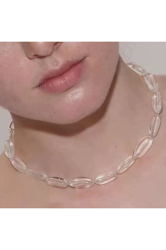 Womens Irregular White Quartz Beaded Necklace, Minimalist NaturalStone Collarbone Fashion Jewelry