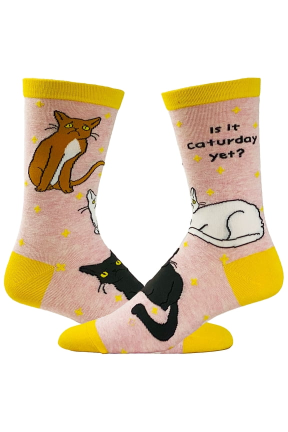 Women's Is It Caturday Yet Socks Funny Saturday Pet Cat Kitty Lover Animal Crazy Cat Lady Footwear