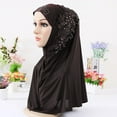 thumbnail image 1 of Women's Islamic Hijab with Lace & Rhinestone Embellishment - Modest Headscarf for Prayer & Daily Wear-Coffee, 1 of 2