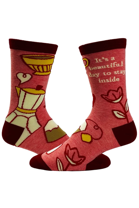 Women's It's A Beautiful Day to Stay Inside Socks Funny Introvert Coffee Lover Novelty Footwear
